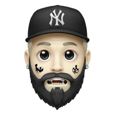 Hazme un zombie con barba en la barbilla el emoji que esté en blanco y negro osea la foto que tenga aretes pequeños una gorra volteada de los new York yankee y una cadena de diamantes que diga W sin barba sticker
