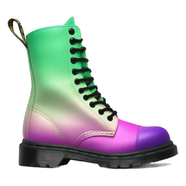 Realistic isolated top view of a pair of black,pistachio green,mint green,emerald green,purple and pink ombre Dr.Martens Combat Boots. sticker