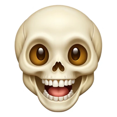 laughing skull, iOS emoji style, wide open mouth, expressive eyes, joyful, teeth showing sticker