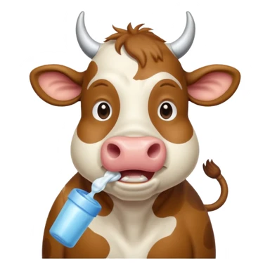 A cow brushing its teeth, looking sleepy and drowsy, portrait, bust up sticker