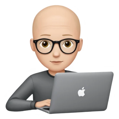bald yong guy with macbook sticker