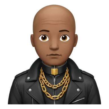 Bald dark leather clad guy wearing thick heavy chain collar sticker