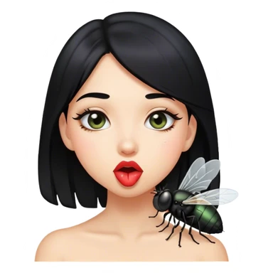 A girl with black hair doing fly kiss sticker