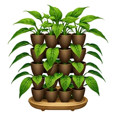 Very Large decorative alien-futuristic multi-tier multi-level photo-efficient plant rack, which holds pepper plants, constructed from plywood sticker