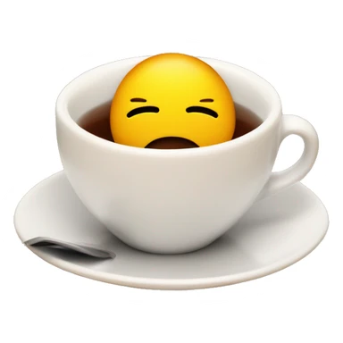 A stressed emoji siting in a cup of tea with lot of stress very tired sticker