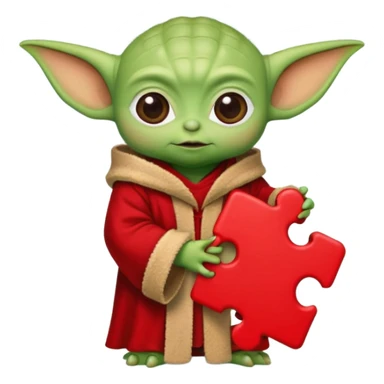 Baby Yoda sosteniendo una pieza de rompecabeza color rojo que diga Valores sticker