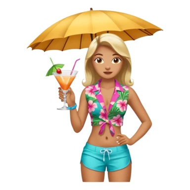 human female Unbuttoned Hawaiian shirt, swim trunks, shaking a cocktail shaker  sticker
