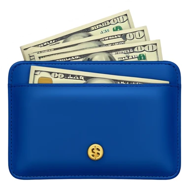 Rich emoji style Deep Blue leather wallet with dollar bills, luxury money vibe, premium 3D emoji, ultra clean, high detail, no background sticker