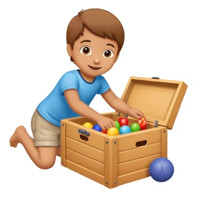 child putting toys back into a toy box, cheerful and responsible sticker