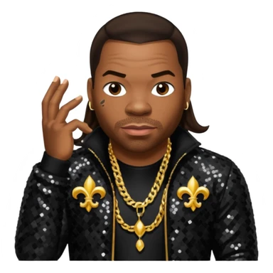 Busta Rhymes with dark brown hair, black sequin outfit sticker