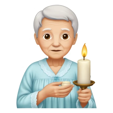 Old person in nightgown with candle sticker