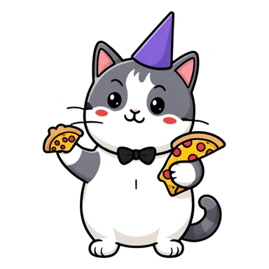 Tuxedo cat pizza party sticker