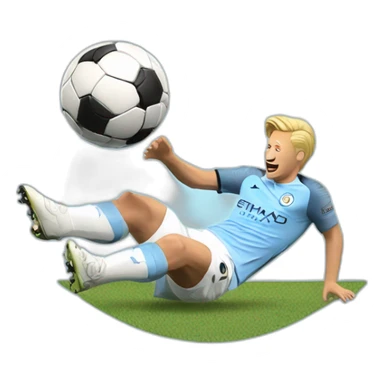 Haaland scoring a goal and the ball being the Manchester City logo sticker