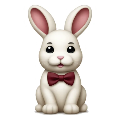 Sitting down. Stuffed Crème Baby bunny. Burgundy bow tie sticker