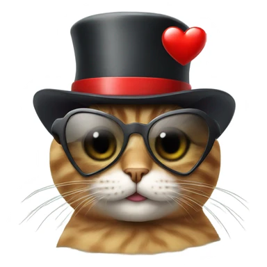Cat wearing heart sunglasses and top hat sticker
