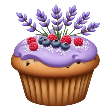Lavender flower sprigs on a muffin with berries and sugar crystals no frosting  sticker