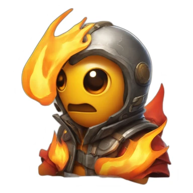 The Burny Games character, a yellow-orange cartoon figure with a dome-shaped body, flames at the top, large dark eyes, and a red tongue sticker