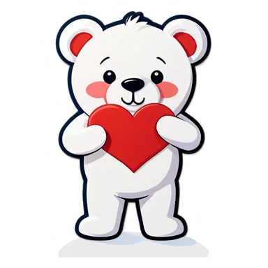 White teddy bear with red heart nose and red heart on his left chest  sticker