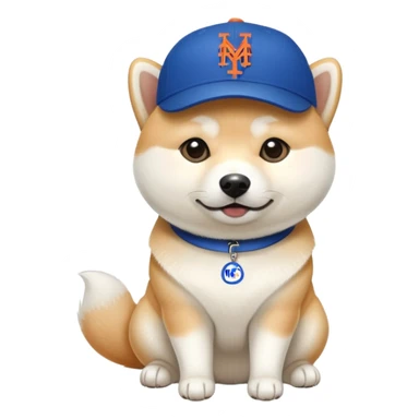 White Shiba Inu wearing Mets hat sticker