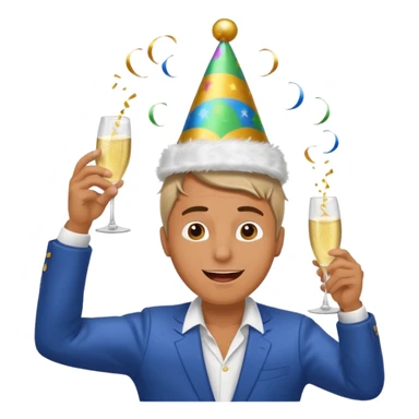 An energetic man throws his head back, drinking champagne loudly as the New Year begins. sticker