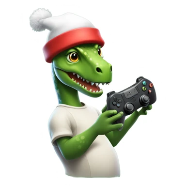 Dinosaur playing Fortnite with a Santa hat ￼ sticker