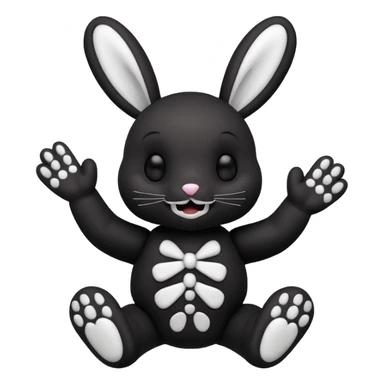 Emoji pour twitch d'une peluche lapin squelette noir qui dit bonjour sticker