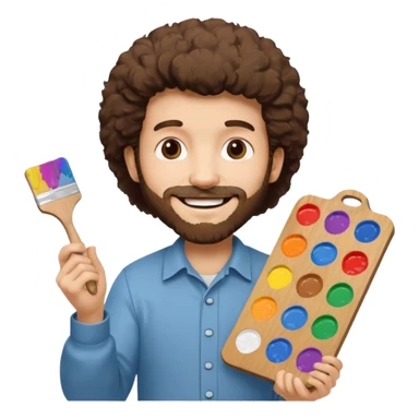 Bob ross holding a paint palett sticker