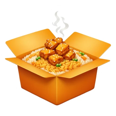 Orange chicken and fried rice in a box sticker