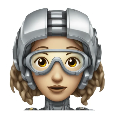 female cyborg head, fair skin, Brown long hair with blonde steaks, space age goggles and circuits sticker