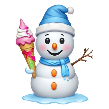 snowman wearing cap with ice cream  sticker