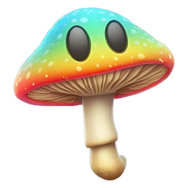 a multicolored, psychodelic alien-mushroom hybrid with a happy, dopey grin sticking its tongue out with a stamp on its tongue sticker