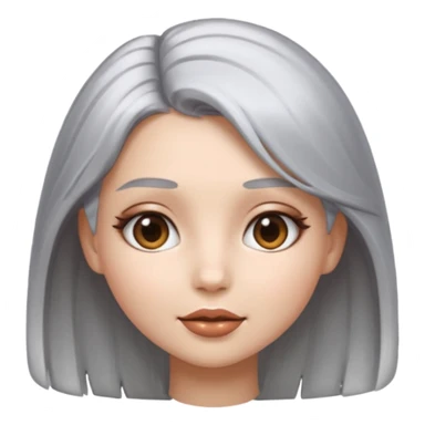 sexy Girl emoji with metallic silver hair, iOS emoji style, soft facial features, glossy chrome hair texture, minimal shading, clean background, modern aesthetic sticker