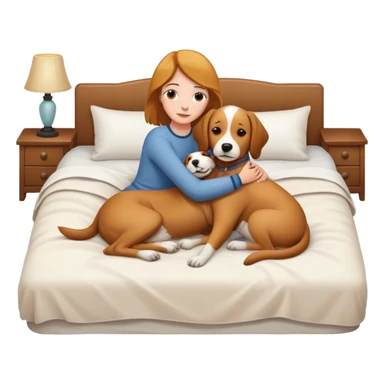 Dog and human cuddling on a bed sticker