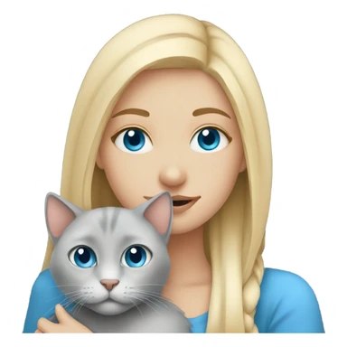 Blonde girl with blue eyes snuggling her grey cat  sticker