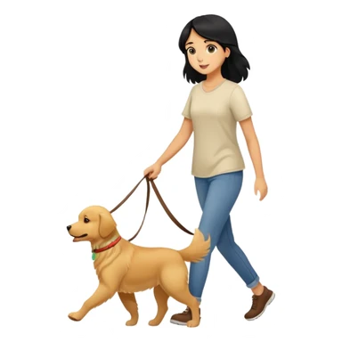 A black-haired girl walking with a golden retriever sticker