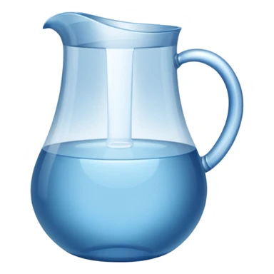 A water pitcher, transparent, slightly blue water, no lid, no droplets, tall, without a handle and without spout.
 sticker