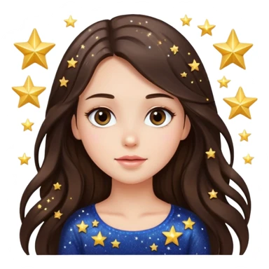 brunette long hair girl sparkling with love glitter and stars instead of eyes sticker