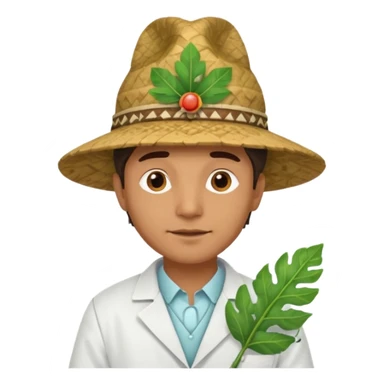 an scientist man wearing a large leaf tribal hat sticker