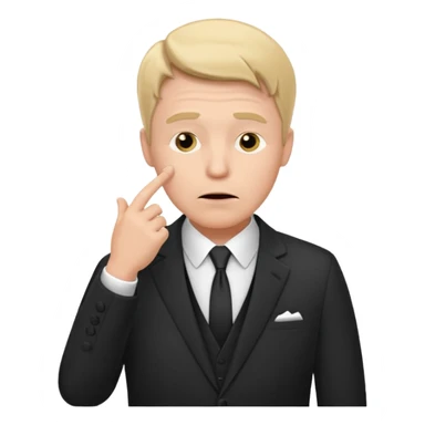 white man in formal suit thinking, hand on mouth, shrugging sticker