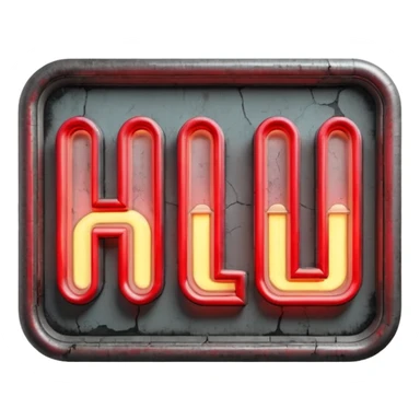 Minimalist emoji-style sticker of a flickering neon sign “HELLWOOD”, cracked letters, some missing, grayscale tubes with only faint glow in faded red

 sticker