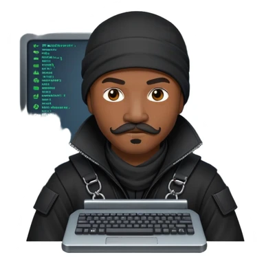 african-american web developer mustache mercenary black asymmetrical ninja hacker terminal command center sticker