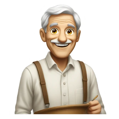 old man painting a picture ad smiling sticker