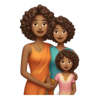 indian family with mom and daughter curly hair sticker