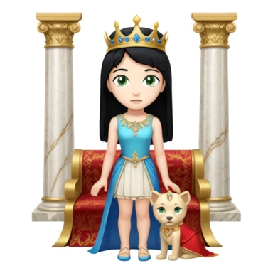 King, standing, black Hair, blue eyes, female servant, blonde, green eyes, shott white sleveless dress, kneeling, background palace sticker