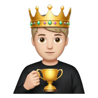 MVP + Tournament +Gaming + Black sweatshirt + White guy with crown + Tournament Cup   sticker