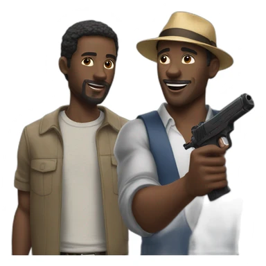 Black man pointing at a jewish man with a watergun sticker