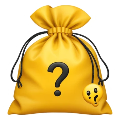 tied bag printed with q&a overstuffed with yellow question marks sticker