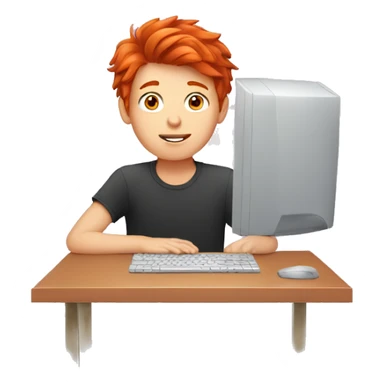 red haired boy behind a computer  sticker