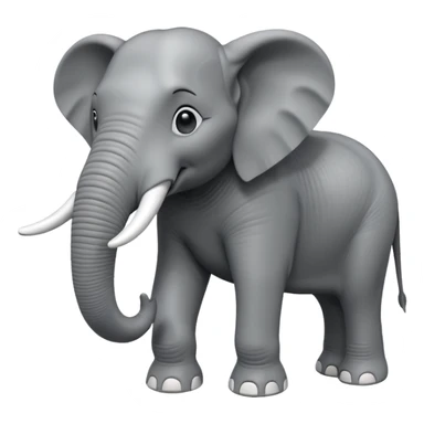 A giant 3D cartoon elephant in side view, thick gray skin, large tusks, dust around its feet, strong sunlight and shadows, realistic and powerful Memoji-style. sticker
