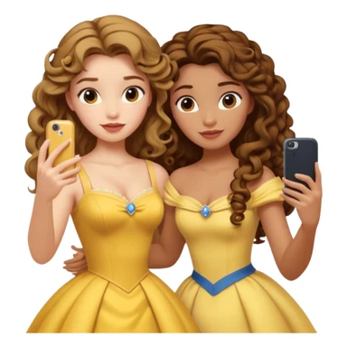 Haz un dos chicad una la princesa Bella de Disney y la otra uo con el pelo rizado largo haciendose un selfie como si et UVI ETB en el perquè de isney sticker